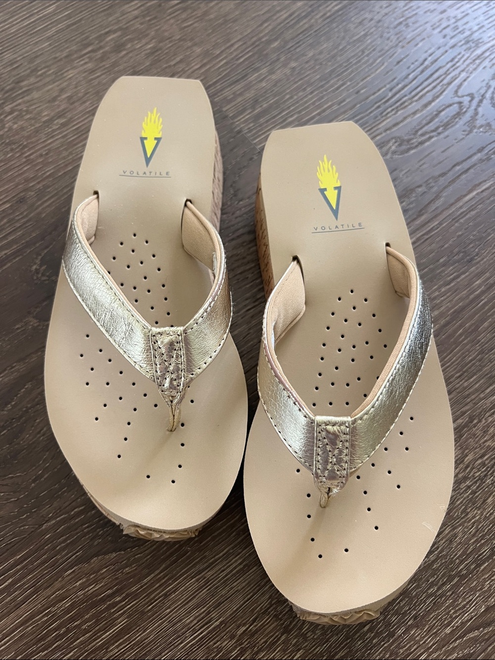 Volatile Women's Metallic Champagne Gold Wedge Sandals